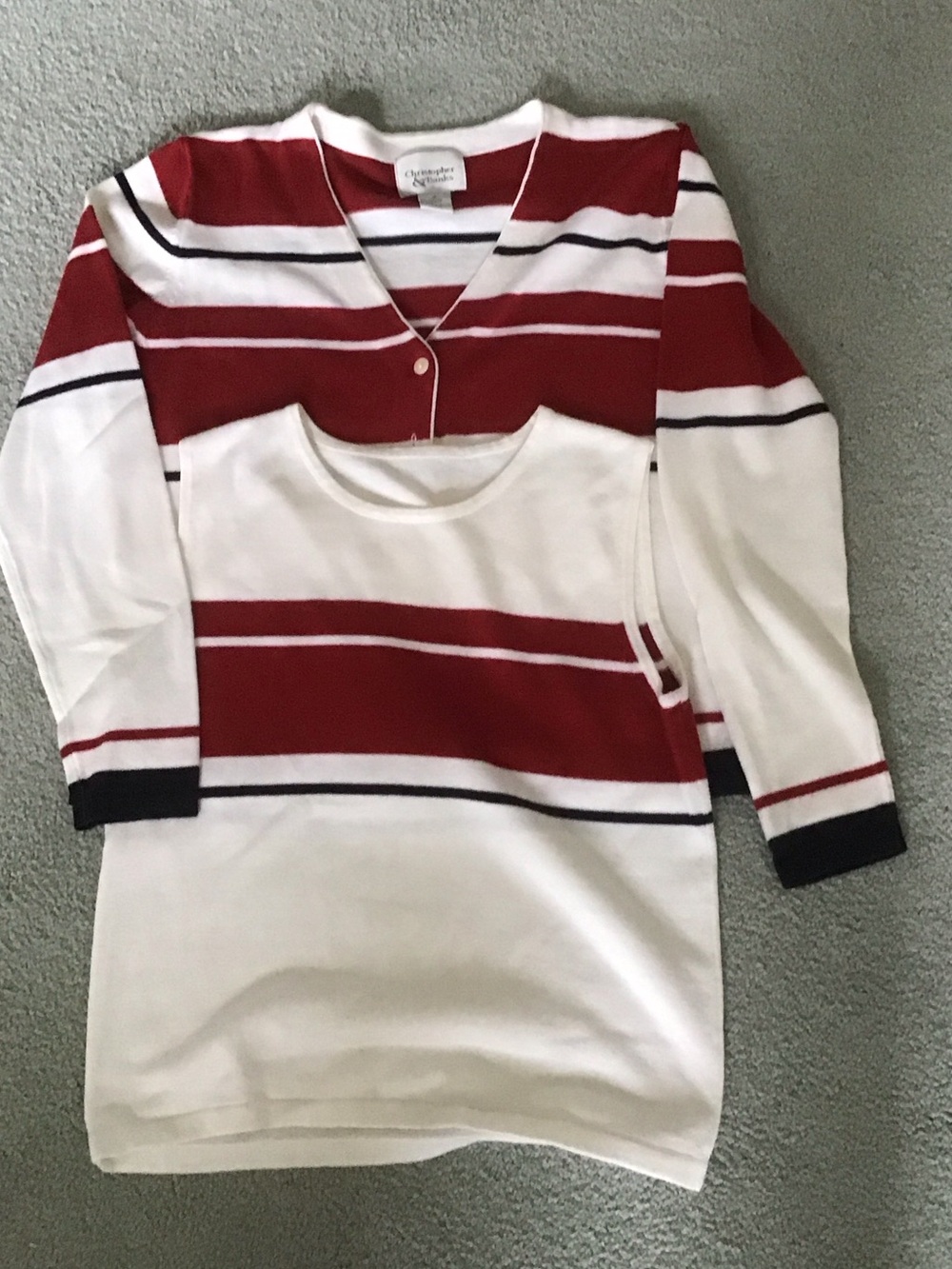 Christopher & Banks Red and White Striped Cardigan & Tank Set